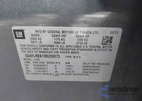 2013 GMC Terrain Sle-1 z USA, uszkodzony, nr VIN 2GKFLREK1D6299273